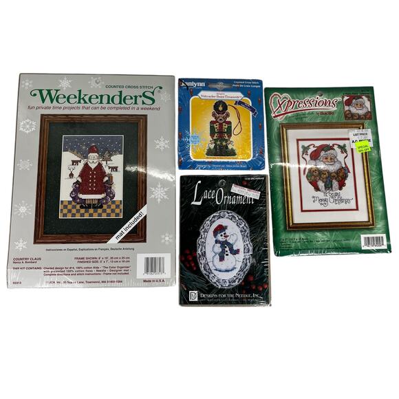 Lot of 4 Christmas Counted Cross Stitch Kits Santa Snowman Oranament New - Picture 3 of 15